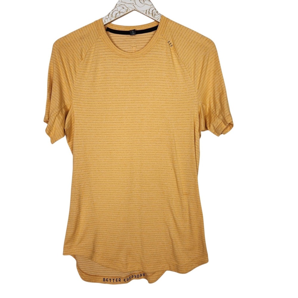 LULULEMON Drysense Shirt Mens Small Yellow Short Sleeve Stripe Running Top